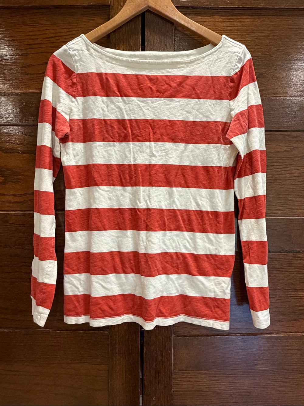 LOFT medium 100% cotton slub Red White Striped Long Sleeve Top Tshirt tee French